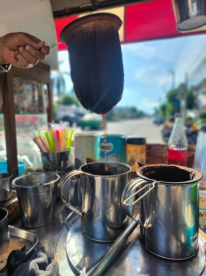 5.3” Large Reusable Thai Tea Filter – Traditional Cloth Strainer with Metal Handle for Tea, Coffee, Coconut Milk, Almond Milk, and Juice