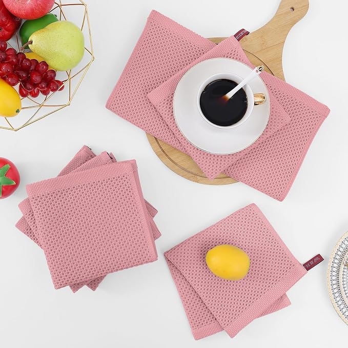 Homaxy 100% Cotton Waffle Weave Kitchen Dish Cloths 18-Pack, Dried Rose | 12 x 12 Inches, Ultra Soft Absorbent Dish Towels, Quick Drying Dish Rags with Hanging Loop