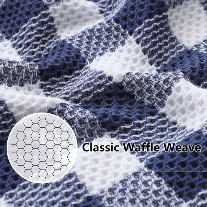 Homaxy Kitchen Towels and Dishcloths Set, Set of 8, Blue & White | Bulk Cotton Waffle Weave Check Plaid Kitchen Towels, Super Soft and Absorbent Dish Cloths, 12 x 12 and 13 x 28 Inches