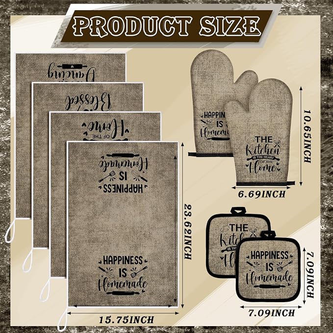 Leinuosen 8 Pcs Kitchen Towels and Oven Mitts Sets Pot Holders Dishcloths Set Kitchen Decorative Accessories Absorbent Potholders Heat Resistant for Chef Baking Cooking