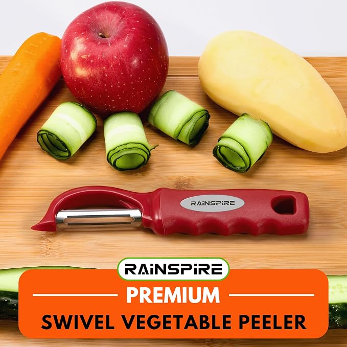 Rainspire Vegetable Peeler Potato Peelers for Kitchen, Sharp Stainless Steel Blades Veggie, Comfortable Handle Fruit Peeler, Carrot Peeler Apple Peeler Dishwasher Safe, Red, 2-Pack