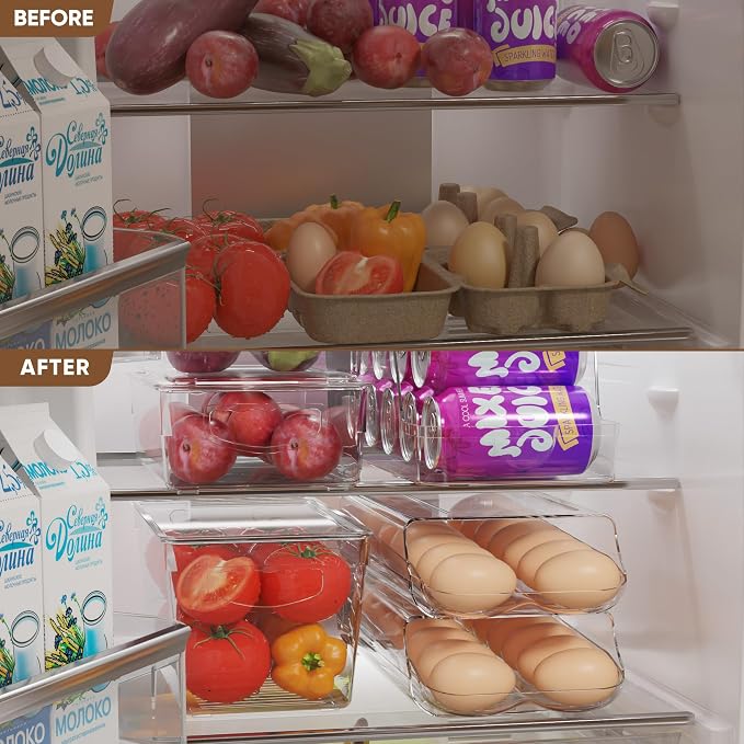 theaoo Egg Holder for Fridge, Automatic Rolling Egg Container, Clear, 2Pack | Quick Removable Inner Tray For Easy Egg Loading. Stackable Egg Dispenser For Refrigerator Storage and Organization