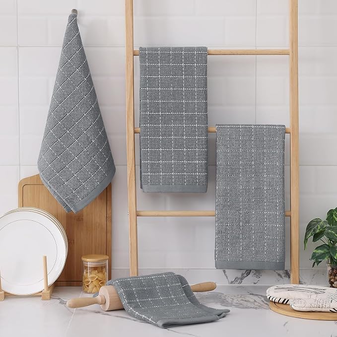 Homaxy 100% Cotton Terry Kitchen Towels, 5 Pack, Grey | Ultra Soft and Absorbent Dish Towels for Kitchen, Suitable for Drying and Washing Dishes