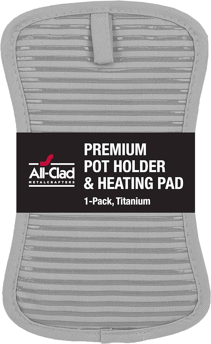 All-Clad Premium Pot Holder & Hot Pad: Heat Resistant to 500 Degrees - 100% Cotton, 10"x6.25" Hot Pad for Kitchen and Barbeque, (1-Pack), Titanium