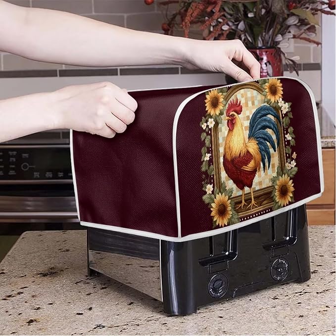 Chicken Sunflower Toaster Cover, Foldable Two Slice Toaster Appliance Dust-proof Cover for Kitchen Small Appliance Dust Cover and Fingerprint Protection Home Decor