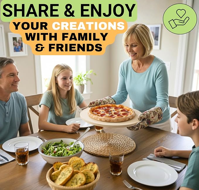 16 inch Baking Stone For Oven - Round Pizza Stone with Handles and Dough Tool - Baking Stone for Bread - Pizza Stones for Oven and Grill - Cooking Gifts for Food Lovers
