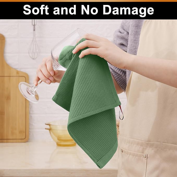 Homaxy 100% Cotton Waffle Weave Dish Cloths, 6 Pack, Grass Green | Soft and Absorbent Dish Towels, 12 x 12 Inches Quick Dry Dish Rags