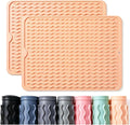 CAKETIME 2 Pack Silicone Dish Drying Mat for Kitchen Counter Waterproof Place mats Sink Protector Stove Top Organizer Appliance Storage Vanity Trays Dryer Rack Drainers Items 15"x11.5" Beige