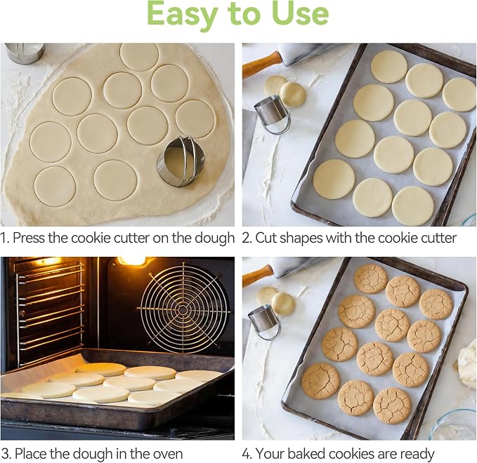 USLAI Biscuit Cutter Set (1.75, 2, 2.5, 2.75, 3.25 Inch) | Food-Grade Stainless Steel, Fluted Cookie Cutter with Handle, Professional Kitchen Baking Dough Tools