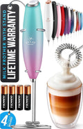 Zulay Kitchen Powerful Milk Frother Wand With Duracell Batteries - Ultra Fast Handheld Drink Mixer - Electric Whisk Foam Maker for Coffee, Lattes, Cappuccino & Matcha - Z1 Motor - Pink Spritz