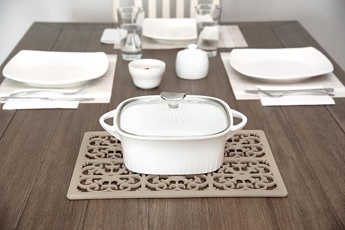 GASARÉ, Extra Large, Thick, Silicone Trivet for Hot Dishes, Pots, and Pans, Heat Resistant Mat for Countertop, Hot Pad for Kitchen, Easy to Clean, 16 x 12 x 3/8 Inches, Taupe