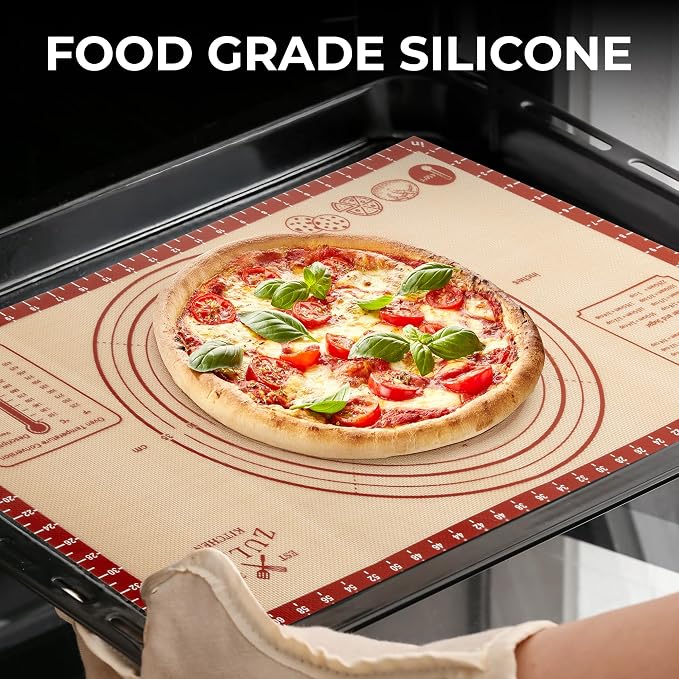 Zulay Kitchen XL Silicone Baking Mat 26x16 Inch – Extra Thick 0.7mm Non-Slip Pastry Mat with Measurements – Reusable Nonstick Sheet for Rolling Dough, Pie Crust & Cookies, Large Countertop Liner - Red