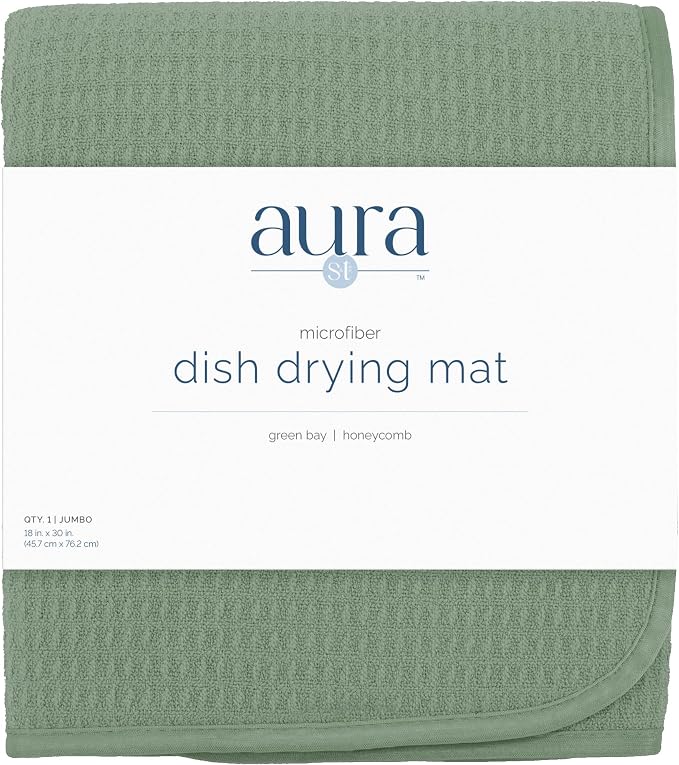 S&T INC. Dish Drying Mat, 18" x 30", Jumbo, Sage Green | Absorbent Microfiber, XXL Kitchen Counter Mat for Dishes, Utensils, Pots and Pans, Machine Washable
