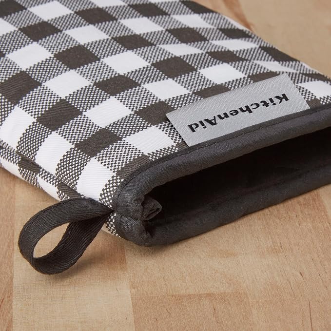 KITCHENAID Gingham Mini Oven Mitt 2-Pack Set, Matte Black, 5.5"x8"