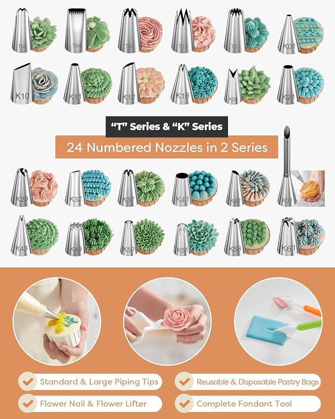 Kootek 700 Cake Decorating Kit Baking Supplies Tools for Beginners & Pros | Complete Kit, Fondant Tools, Cake Stand Turntable for Decorating, Piping Bags and Tips Set, Cake Leveler, Pattern Chart