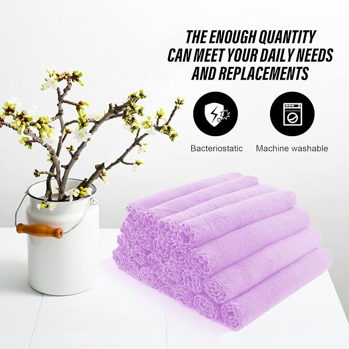 MOONQUEEN Ultra Soft Premium Washcloths Set - 12 x 12 inches - 72 Pack - Quick Drying - Highly Absorbent Coral Velvet Bathroom Wash Clothes (Purple)