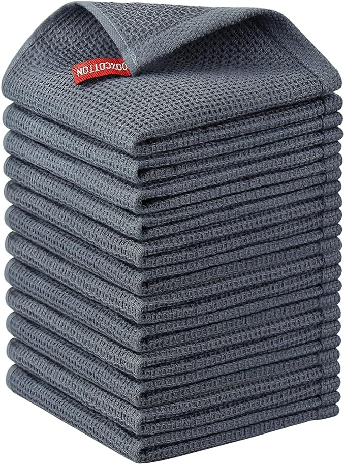 Nialnant 12 Pack Dish Towels,100% Cotton Kitchen Towels,Soft and Absorbent Kitchen Dish Rags, Dish Towels for Washing Dishes-12x12 Inch