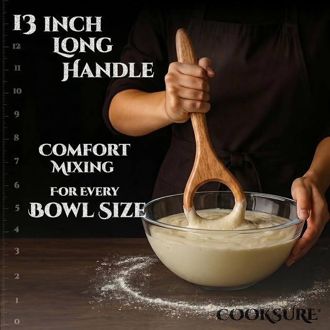 Danish Dough Whisk for Sourdough Bread – 13 Inch Bread Whisk with Wooden Handle – Smoothly Sturdy for Heavy Dough Baking, Swedish Dough Whisk Tool