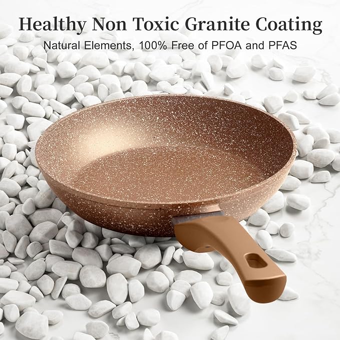 Innerwell Nonstick Ceramic Frying Pans Skillets Set with Lid 8"+9.5"+11" | No Toxic Egg Omelette Frying Pan Set, All Stove Compatible, Healthy Granite Induction Cooking Pan, PFOA & PFAS Free, Gold