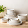 Ceramic Dinnerware Set for 4, 16-Piece Plates and Bowls Set | Lightweight Porcelain Dish Set, Scratch Resistant, Oven & Microwave & Dishwasher Safe, Reactive White