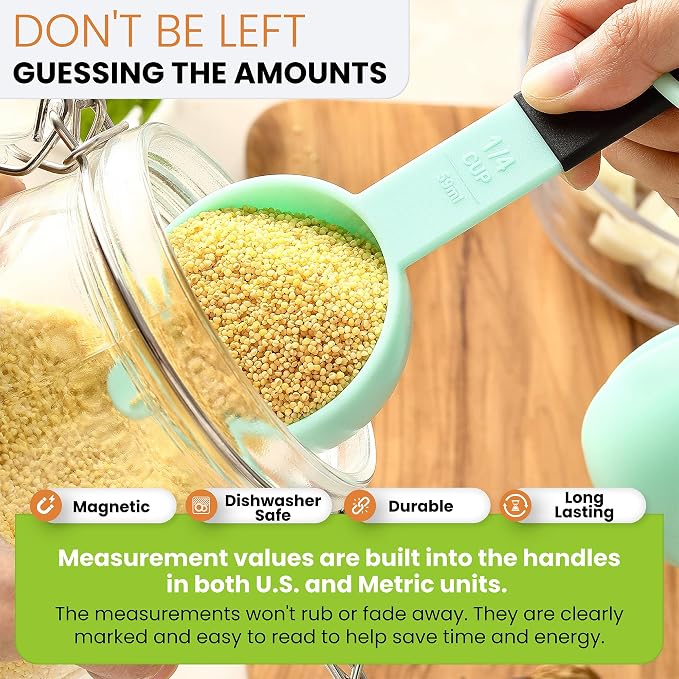 Spring Chef Magnetic Measuring Cups and Spoons Set of 9 - Mint | for Dry & Liquid Ingredients - Food Safe & BPA Free - Nesting Design - Dishwasher Safe