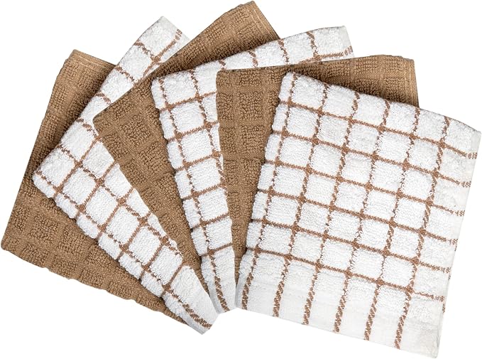 Bumble Dish Cloths (6-Pack), 100% Cotton Kitchen Towels, 12"x12" - Tan | 405 GSM | Soft, Highly Absorbent & Durable Dish Towels for Kitchen