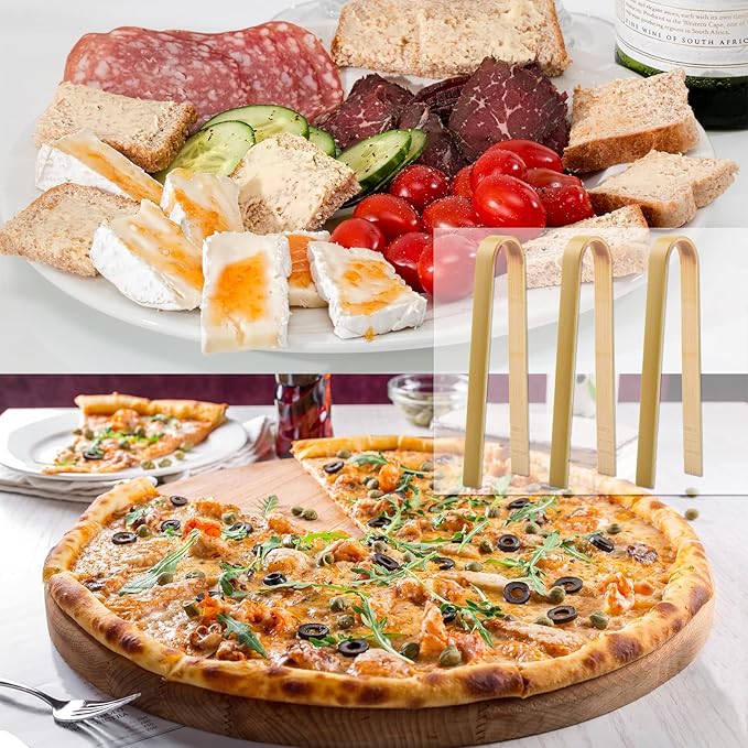 30 Pcs Wooden Tongs for Charcuterie - Mini Bamboo Disposable Tongs for Serving Food, Natural Wooden Cooking Toast
