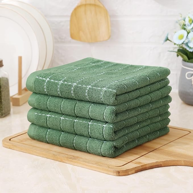 Homaxy 100% Cotton Terry Kitchen Towels, 8 Pack, Grass Green | Ultra Soft and Absorbent Dish Towels for Kitchen, Suitable for Drying and Washing Dishes