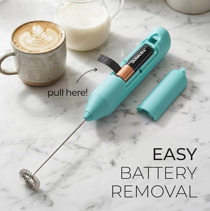 Zulay Kitchen Powerful Milk Frother AA Batteries Included – Ultra Fast Handheld Drink Mixer with Stainless Steel Whisk Stirrer for Coffee, Protein, Matcha & More, Frother Wand Electric Frothmate