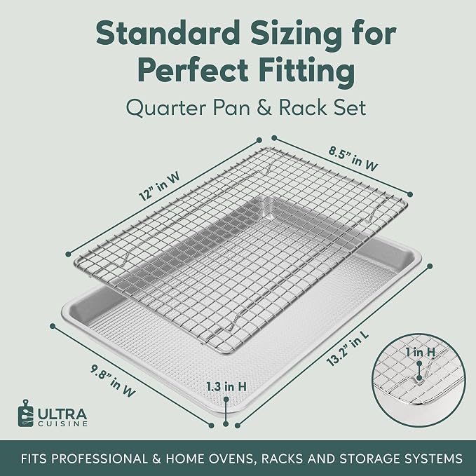 Quarter Sheet Pan with Wire Rack Set - Commercial Quality | Premium Aluminum Baking Sheet, 100% Stainless Steel Rack, Cookie Cooling Racks &1/4 Pan, PROUDLY DESIGNED IN COLORADO, USA