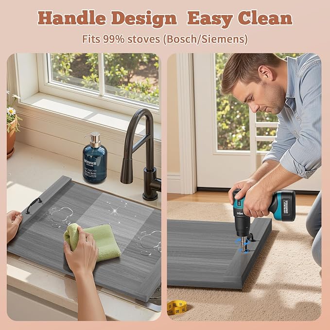 Gas Stove Top Cover: Wooden 30 * 22 Inches Electric Stovetop Covers, Noodle Board with Handles, Wood RV Cutting Board for Kitchen Counter (Grey)