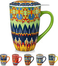 vancasso 18 Oz Tea Infuser Mug with Lid, Mint Petal Whirl | Eye-Catching Bohemian Pattern, Adds Charm to Any Tea Corner, Ceramic Mug with Infuser, Microwave and Dishwasher Safe
