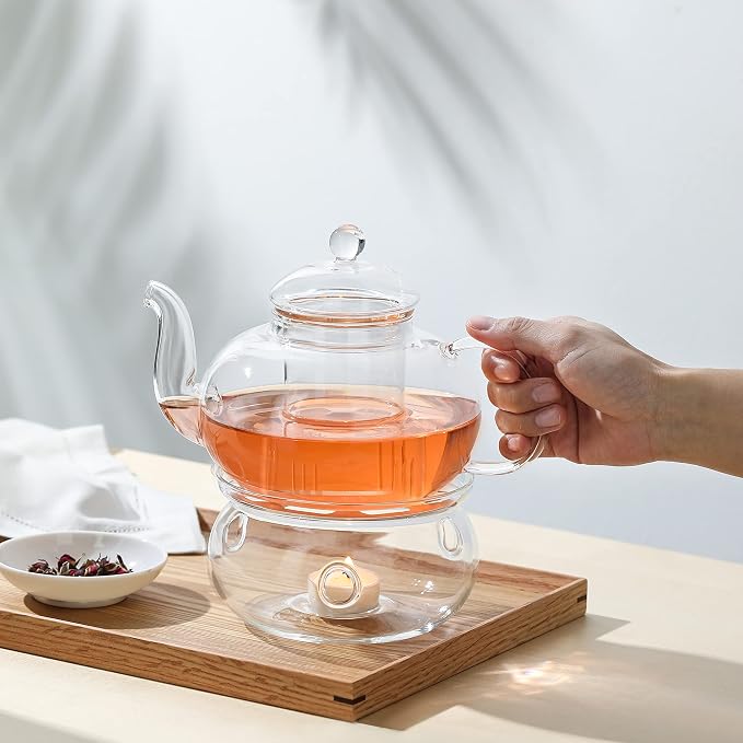 CnGlass Universal Glass Teapot Warmer,Handcrafted with Heat Proof & Lead-Free Glass Tealight Warmer 5.3 in/13.5cm diameter (Candle not Included)