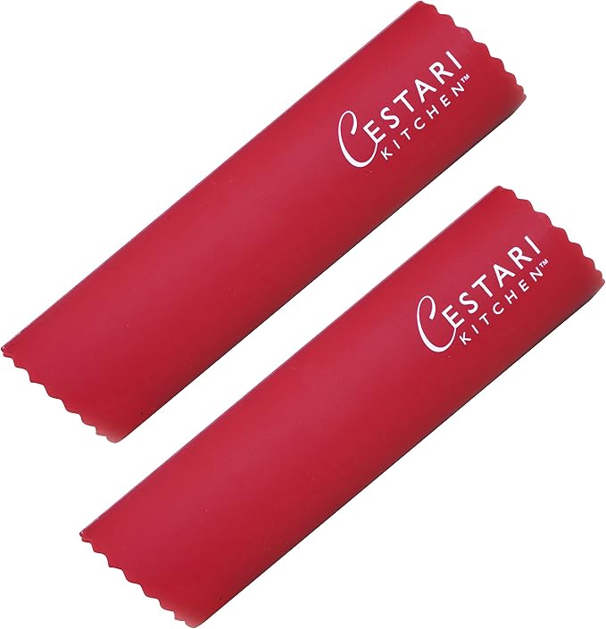 Set of 2 Red Garlic Peeler Silicone Tube Rollers - Easy Roll Garlic Skin Remover - Sturdy Thick Odor Free - Peels Multiple Cloves of Garlic in Seconds - Cestari Kitchen Garlic Peelers are BPA Free