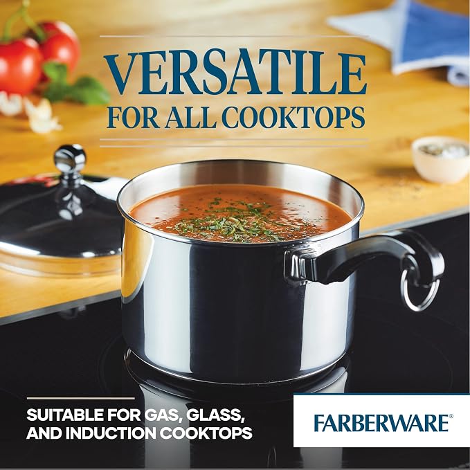 Farberware Classic Series Stainless Steel Sauce Pan with Lid, 3-Quart, Stainless Steel Pans, Induction Cookware