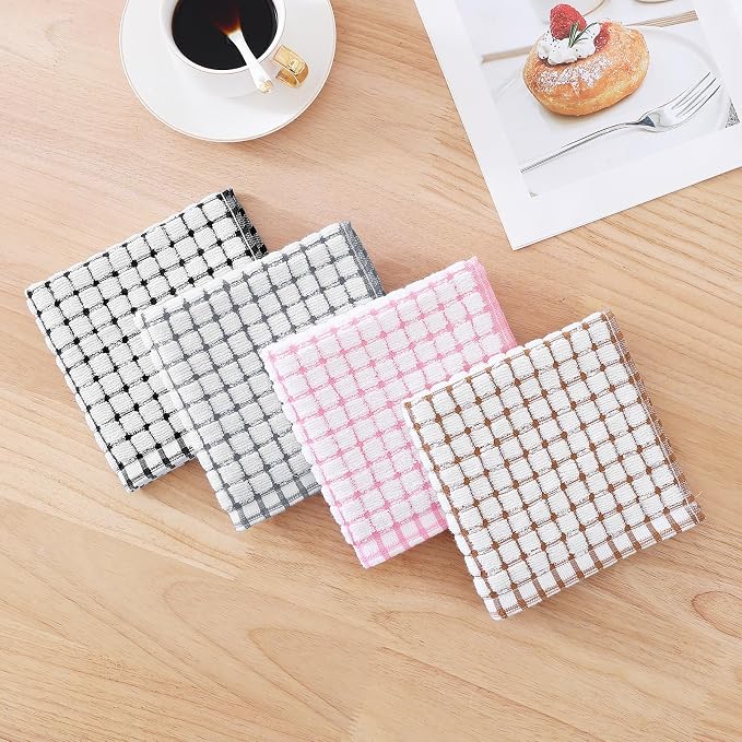 Kitinjoy Cotton 12 Pack Terry Kitchen Dish Cloths, Black | 12 x 12 Inches Super Soft and Absorbent Dish Rags, Quick Drying Dish towels for Washing Dishes