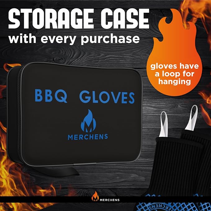 BBQ Grill & Oven Gloves 1472°F Heat Resistant | Storage Case & Gift Box | Fireproof, non-slip silicone mitts, extra-long protection for grilling, smoking & baking | Pro Series BBQ gloves - Easy clean