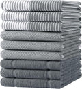 Homaxy 9 Pack Cotton Terry Premium Kitchen Towels, 18 x 28 in, Grey | Large 380 GSM Dish Towels, Highly Absorben Flat & Terry Kitchen Hand Towels, Soft Utility Tea Towel Set with Hanging Loop