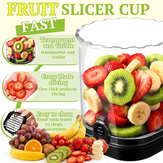 Hendiy Strawberry Slicer, Black, 1-Pack | Stainless Steel Blades, Egg & Fruit Slicer Cup, For Banana, Cucumber, Mushroom, ABS Detachable, Precision Berry Cutter Tool