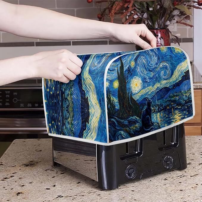 Cat Print Toaster Cover Starry Night Print Bread Maker Machine Covers Anti Fingerprint Toaster Cover Fits Most Standard 2 Slice Toasters