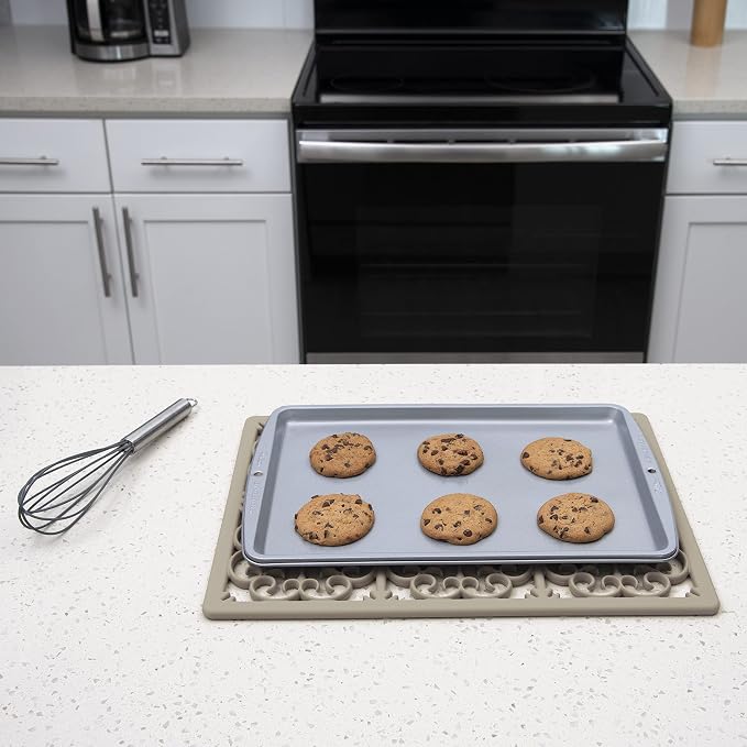 GASARÉ, Extra Large, Thick, Silicone Trivet for Hot Dishes, Pots, and Pans, Heat Resistant Mat for Countertop, Hot Pad for Kitchen, Easy to Clean, 16 x 12 x 3/8 Inches, Taupe