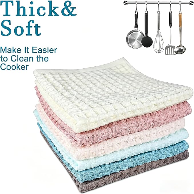 vfaejll Kitchen Towels Set 6 Pack, 100% Cotton Waffle Weave Dish Cloths & Dish Towels, 13x13 Inch Hand Towels for Kitchen, Absorbent Quick-Drying Dish Rags for Washing Dishes, 6 Colors