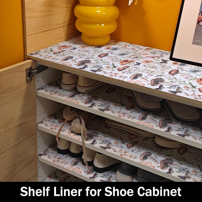 Mushroom Shelf Liners Non Adhesive and Strong Non-Slip | Shelf and Drawer Liners for Kitchen Cabinet Wire Fridge, Waterproof Shelf Drawer Liner,Easy to Clean,12IN x 10FT