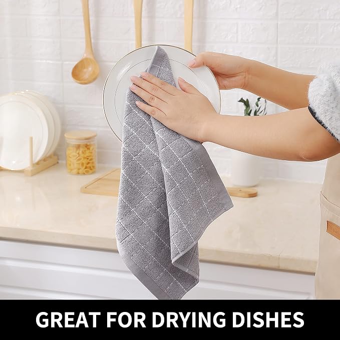 Homaxy 100% Cotton Terry Kitchen Dish Cloths, 6 Pack, Light Grey | Ultra Soft and Absorbent, Suitable for Drying and Washing Dishes