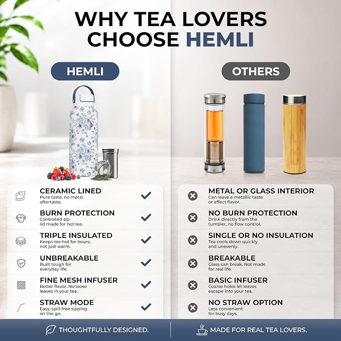 32 oz Ceramic Lined Tea Infuser Travel Tumbler, Micro-Mesh Stainless Steel Infuser, Pure Taste Ceramic Interior, Triple Insulated 12hr Hot Cold, Dual Sip & Straw Lid, Scratch-Resistant