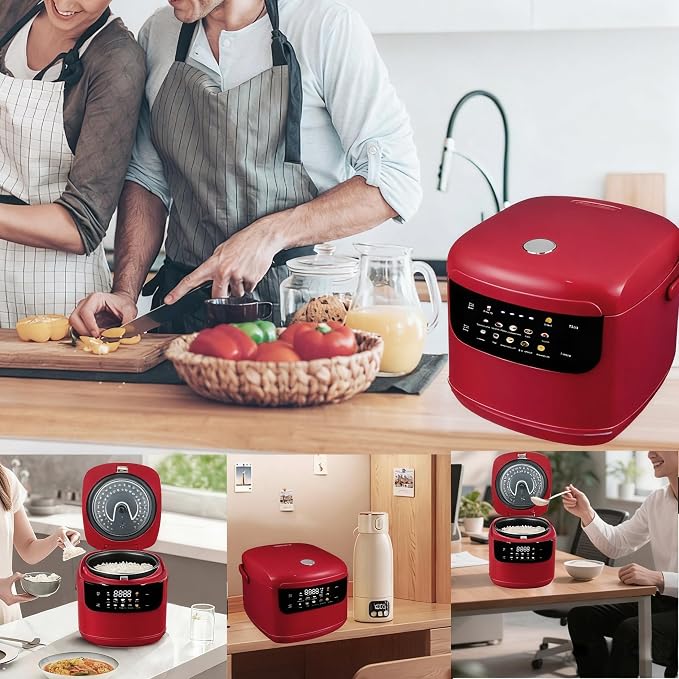 Smart Rice Cooker,Mini Electric Rice Cooker,6 Cups Cooked/3 Cups Uncooked | 10 Functions,400W Fast Cooker Non-Stick 2L 2.1Quart Rice Maker, 24 H Timer Delay and Auto Keep Warm for 1-3 peoples