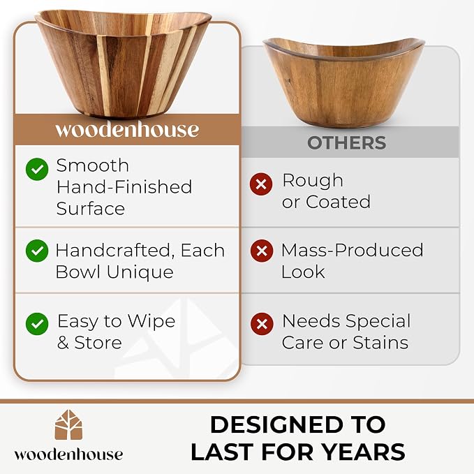 Extra Large Wooden Salad Bowl, Acacia 12" Multi-Purpose Serving Fruit Bowl | Durable wavy handmade design; 6.36 qt; doubles for home decor, storage, candy or yarn on the kitchen counter