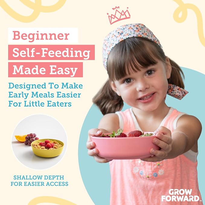 Grow Forward Bamboo Kids Plates and Bowls Sets - 8-Piece Dishwasher Safe Non Toxic Plates for Kids - Reusable Eco Friendly BPA Free Dishes Dinnerware Sets for Children - Paradise