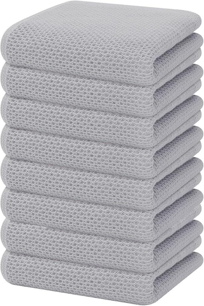 Homaxy 100% Cotton Waffle Weave Kitchen Dish Towels 8-Pack, Light Gray | 13 x 28 Inches, Ultra Soft Absorbent Dish Towels, Quick Drying Cleaning Towels