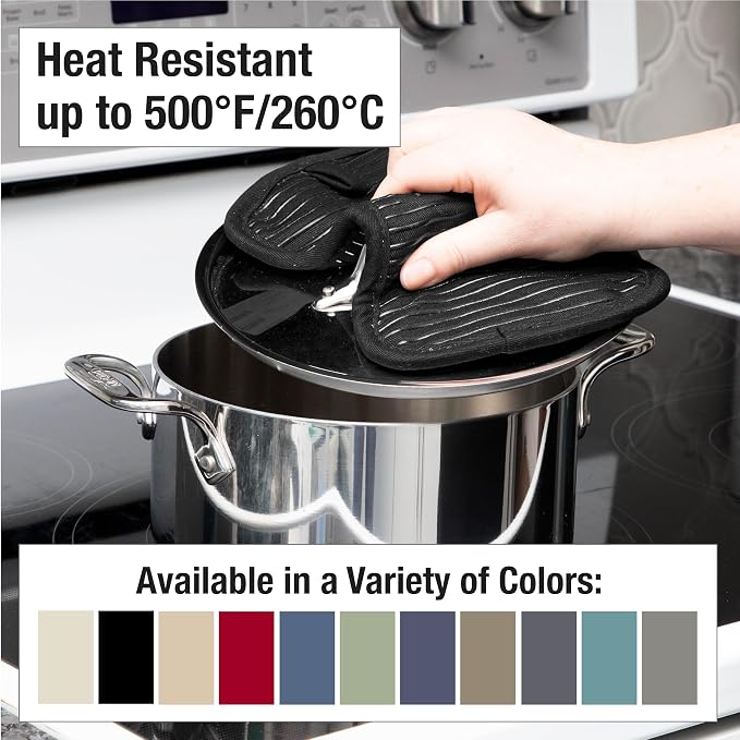 All-Clad Premium Pot Holder & Hot Pad: Heat Resistant to 500 Degrees - 100% Cotton, 10""x6.25"" Hot Pad for Kitchen and Barbeque, (2-Pack), Black